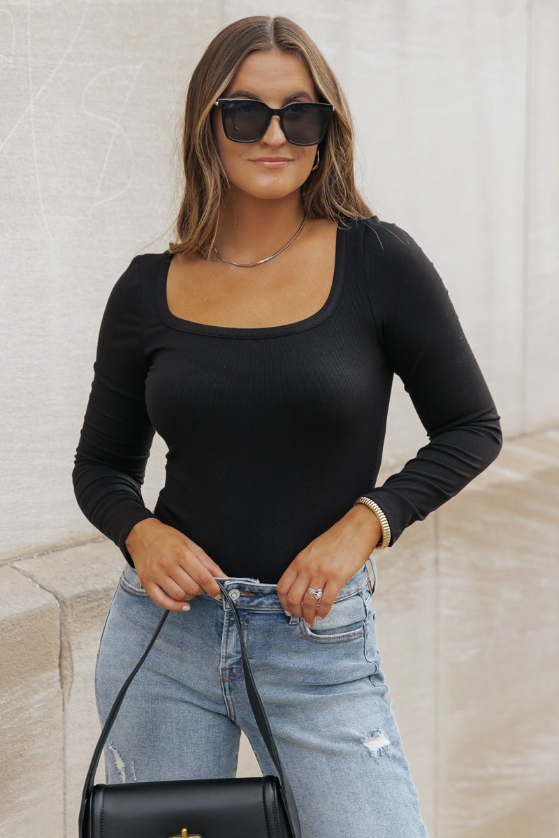 Essential Basic Square Neck Top - Black - Magnolia Boutique