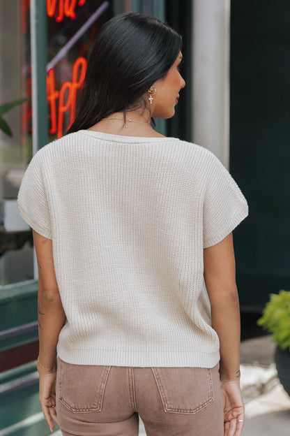 Essential Ribbed Short Sleeve Sweater - Beige - Magnolia Boutique