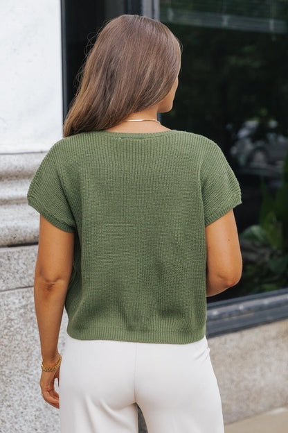 Essential Ribbed Short Sleeve Sweater - Green - Magnolia Boutique