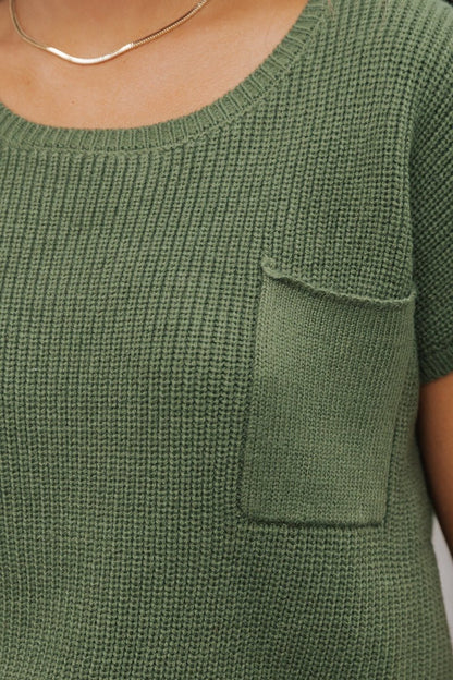 Essential Ribbed Short Sleeve Sweater - Green - Magnolia Boutique