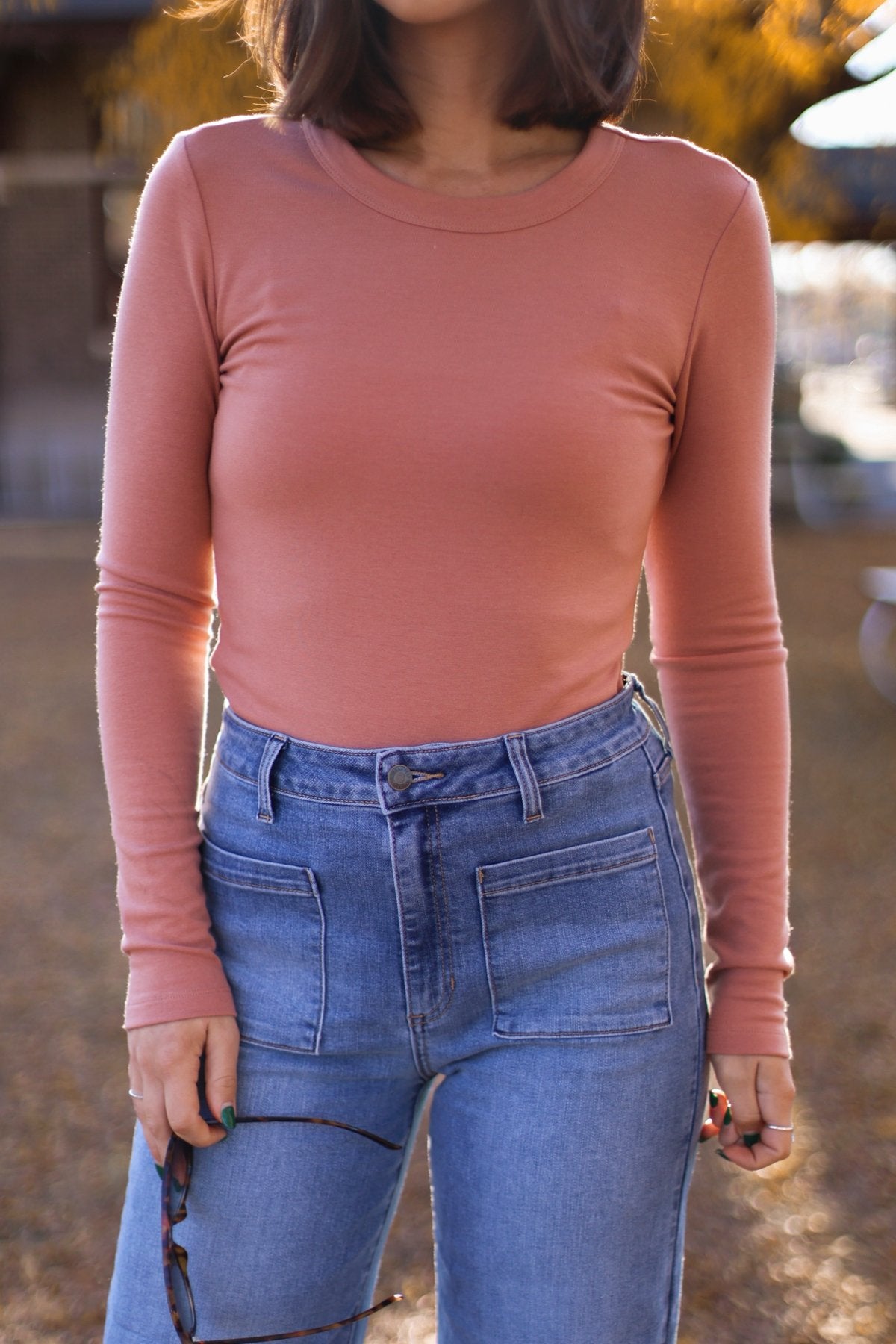 Everly Basic Long Sleeve Top - Persimmon - Magnolia Boutique