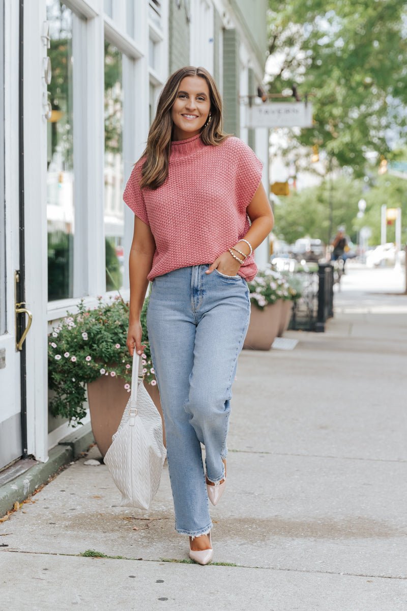 Everyday Classic Mock Neck Sweater - Rose - Magnolia Boutique