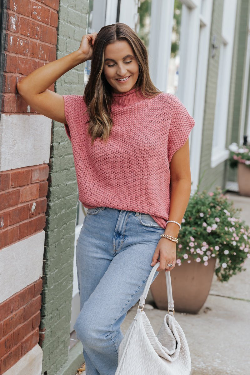 Everyday Classic Mock Neck Sweater - Rose - Magnolia Boutique