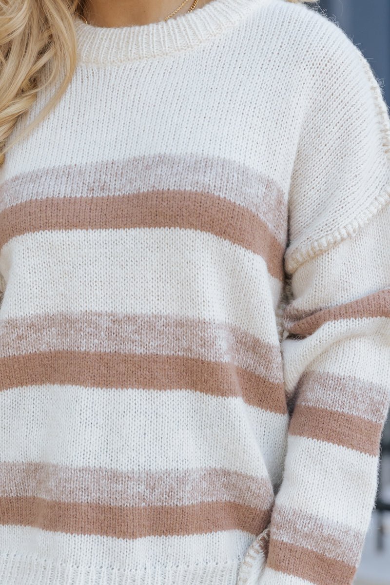 Fall Break Cream Striped Colorblock Sweater - Magnolia Boutique