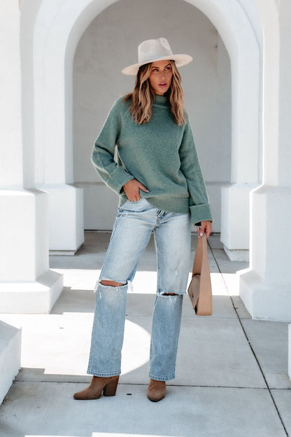 Falling For You Green Ribbed Sweater | Pre Order - Magnolia Boutique