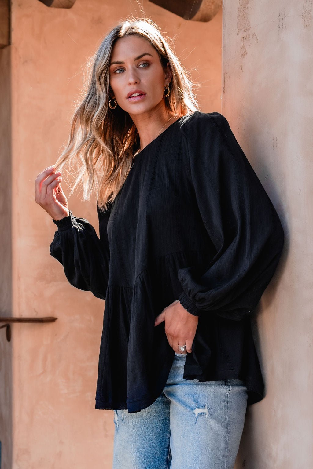 Flowy Black Ruffled Tunic - Magnolia Boutique