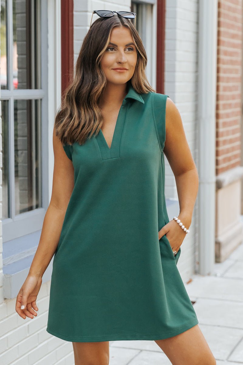 Forest Green Sleeveless Mini Dress - Magnolia Boutique