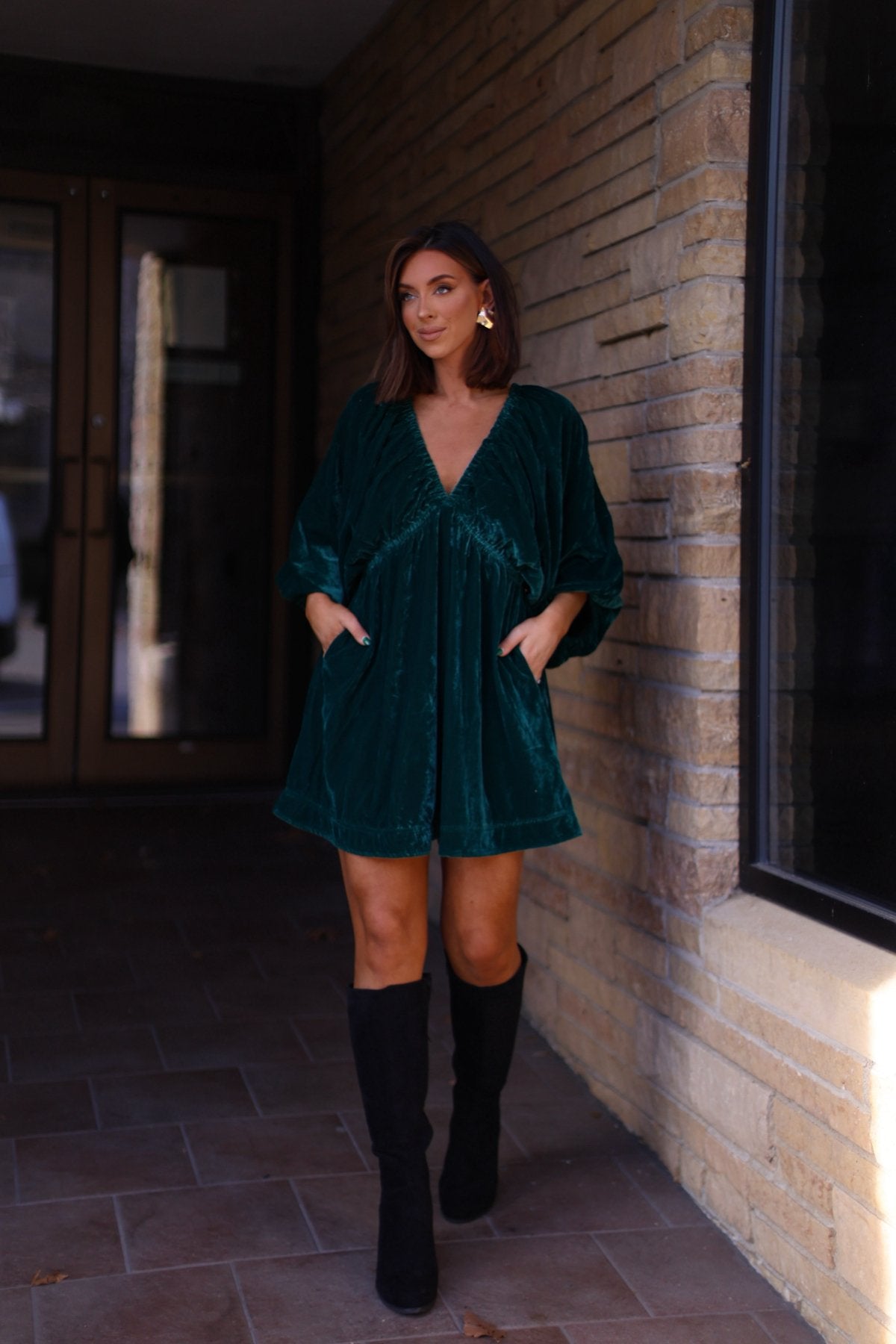 Free People Emerald Green Portia Velvet Mini Dress - Magnolia Boutique