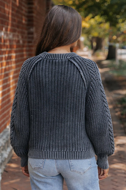 Free People Frankie Cable Knit Sweater - Charcoal - Magnolia Boutique