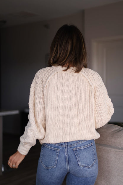 Free People Frankie Cable Knit Sweater - Cream - Magnolia Boutique