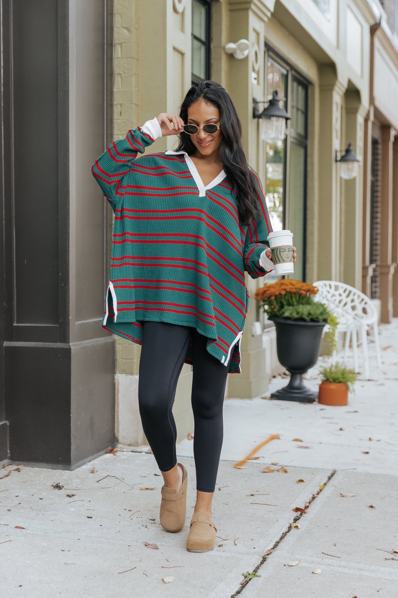 Free People Green And Red Striped Travis Polo - Magnolia Boutique