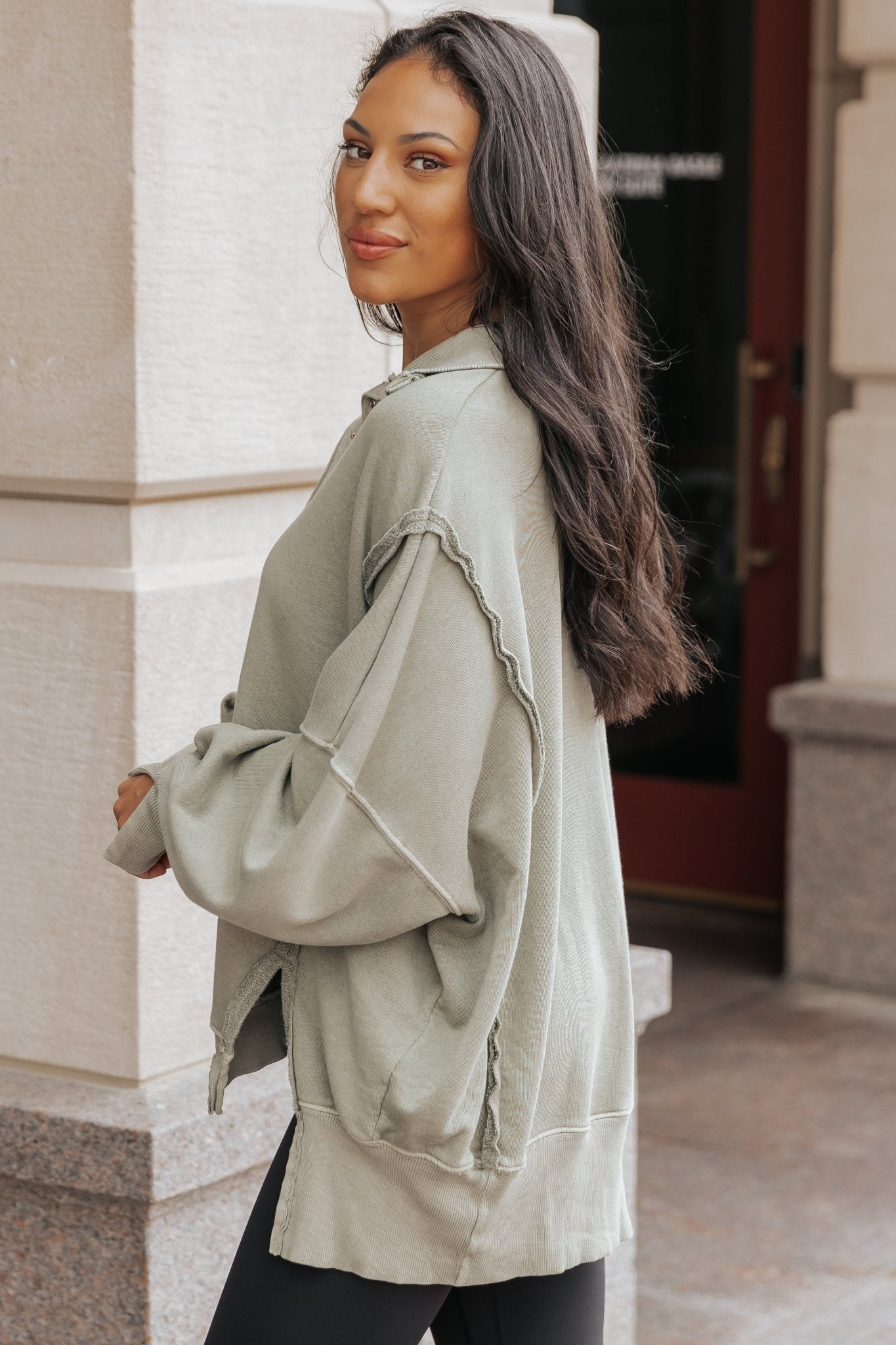 Free People Green Camden Henley Top - Magnolia Boutique