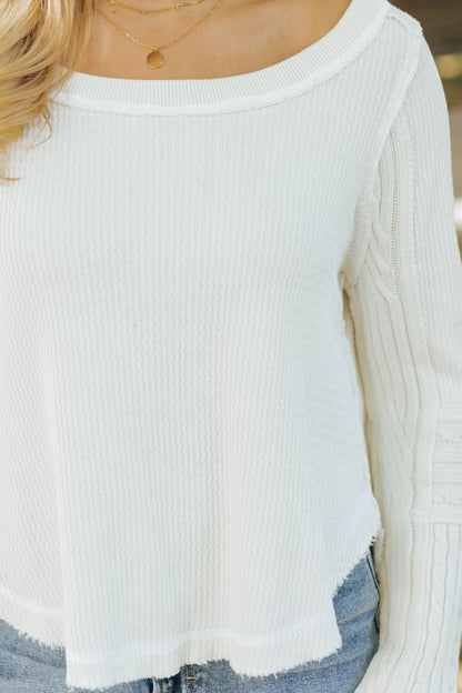 Free People Ivory Swinging Cable Cuff Sweater - Magnolia Boutique