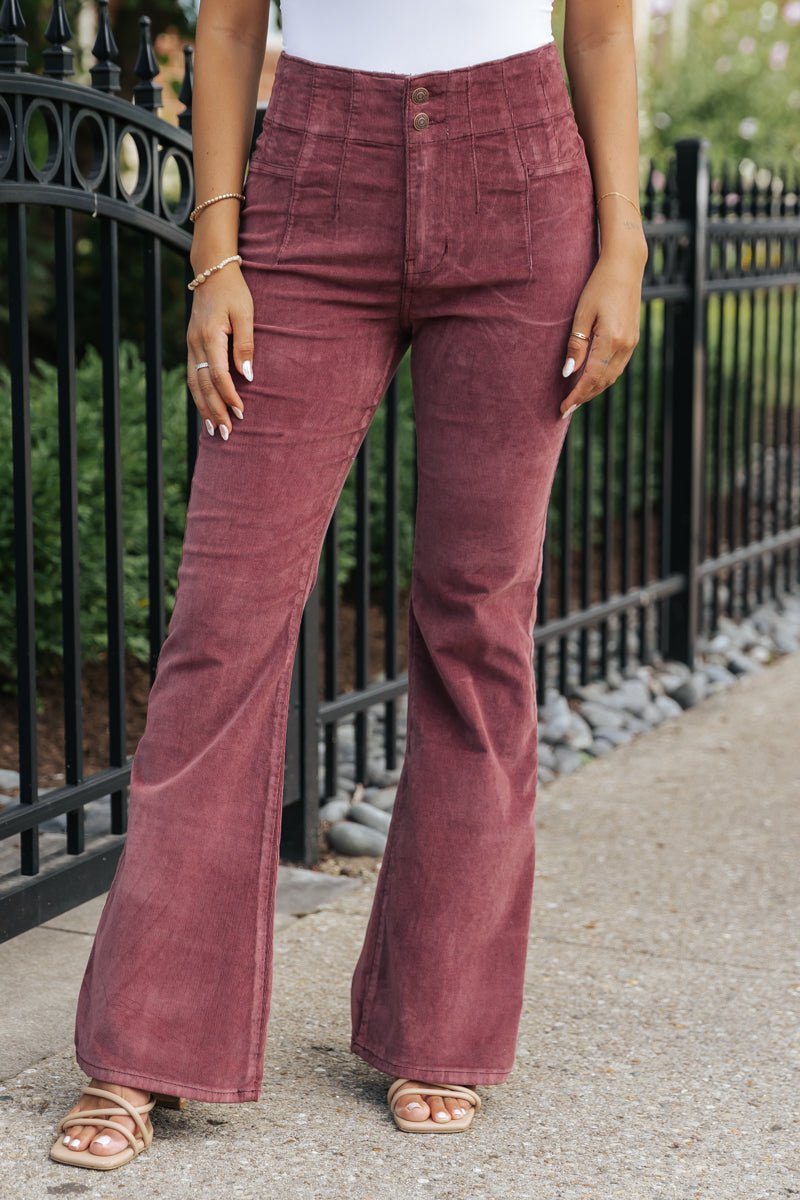 Free People Jayde Cord Flare Jeans - Plum - Magnolia Boutique