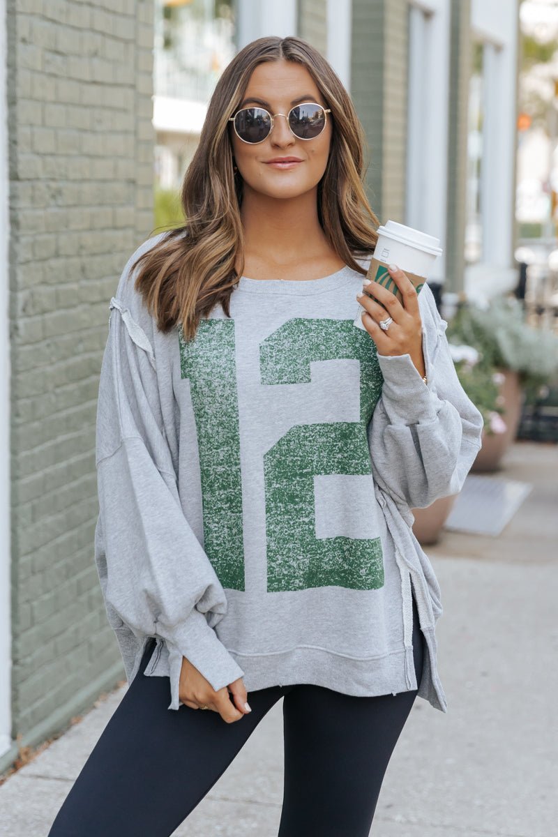 Free People Light Grey 12 Graphic Camden Pullover - Magnolia Boutique