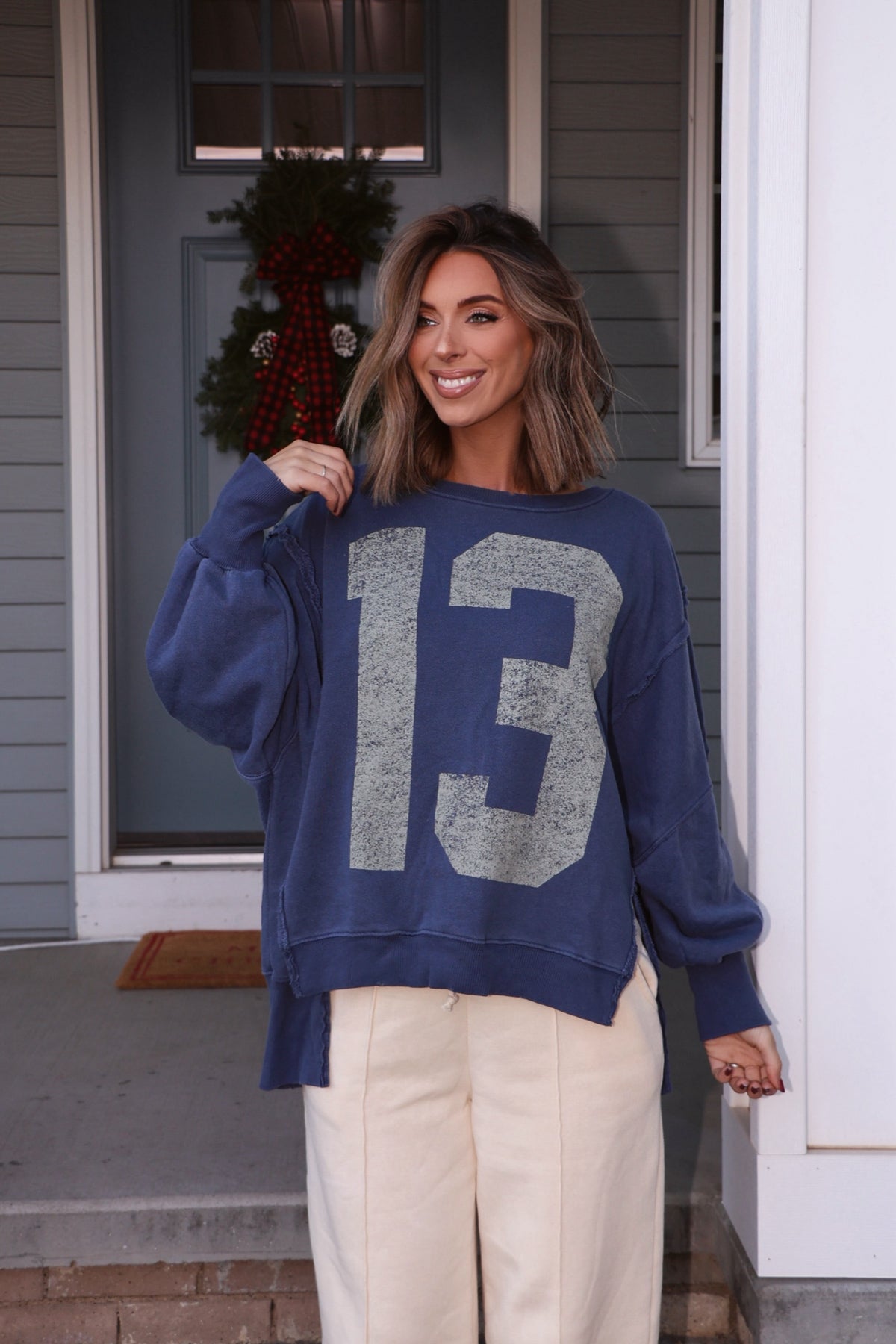 Free People Navy 13 Graphic Camden Pullover - Magnolia Boutique