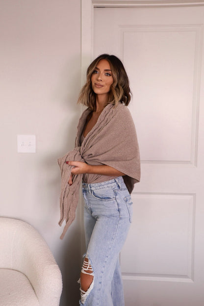 Free People Oatmeal Coastline Cable Knit Shawl Scarf - Magnolia Boutique