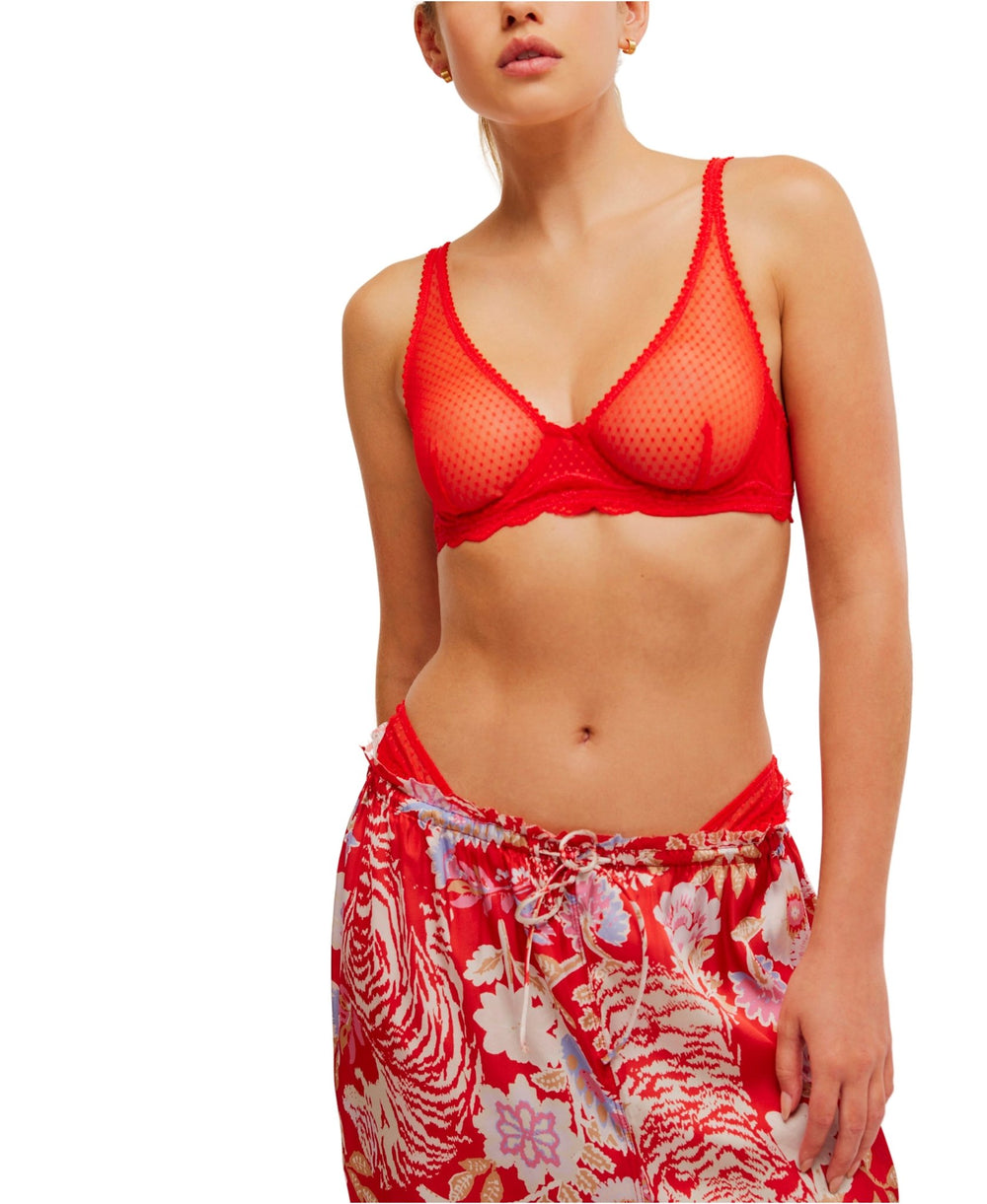 Model wearing Free People Red Mid Week Underwire Bra - FINAL SALE, shown from shoulders to hips against a white background.