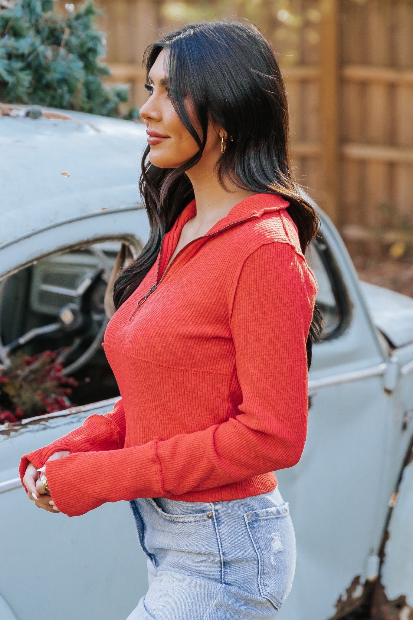 Free People Red Midnight Half Zip Pullover - Magnolia Boutique