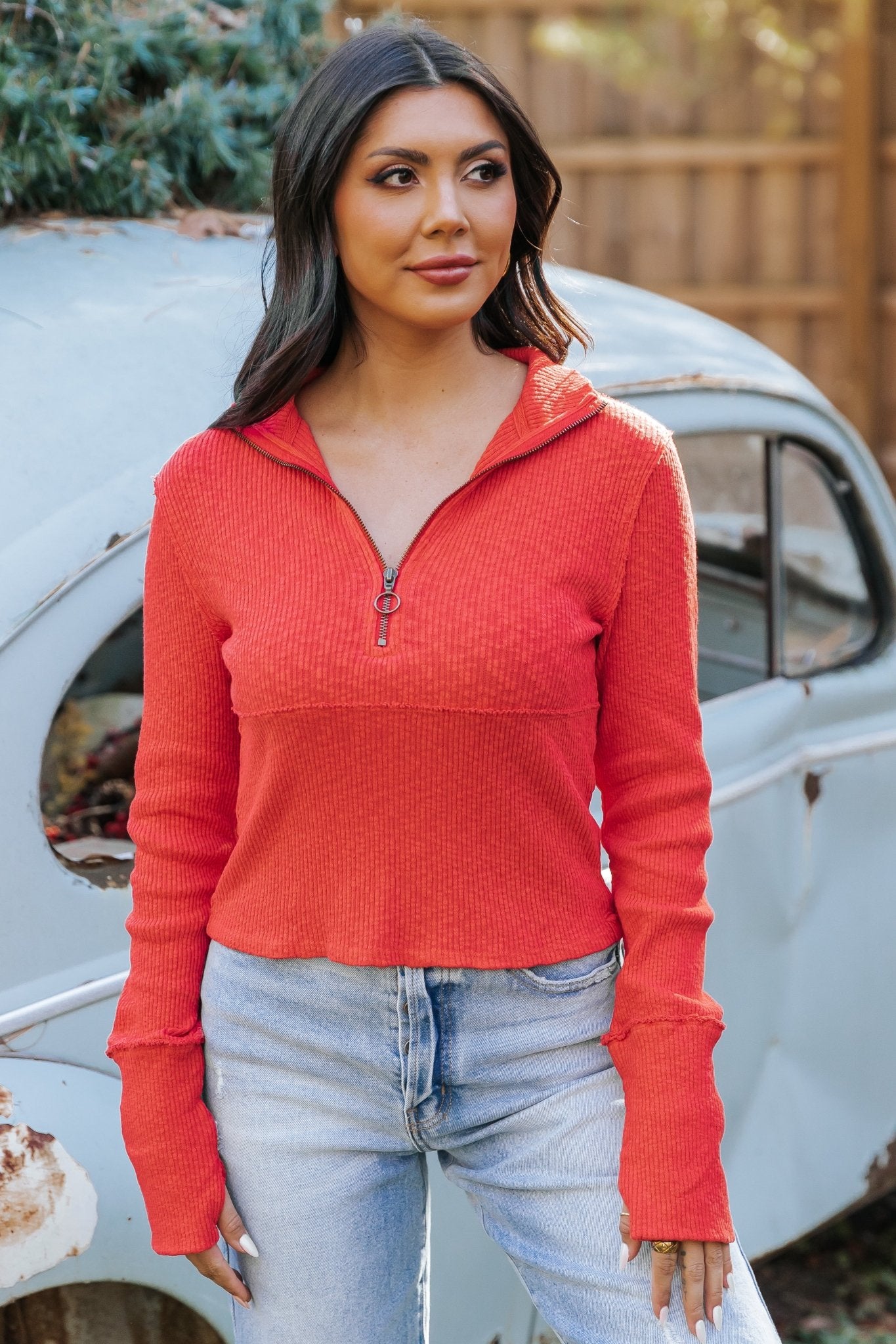 Free People Red Midnight Half Zip Pullover - Magnolia Boutique