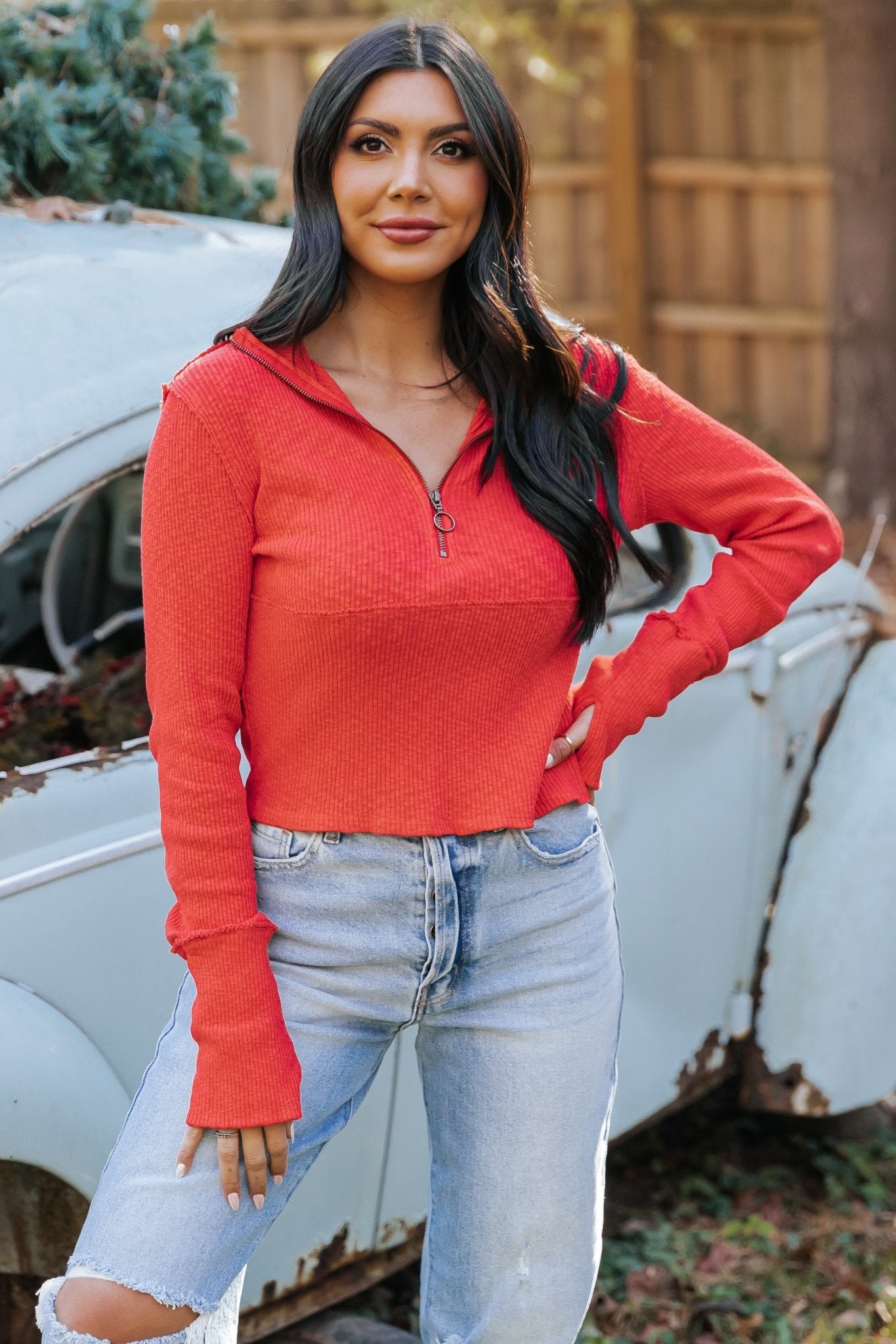 Free People Red Midnight Half Zip Pullover - Magnolia Boutique