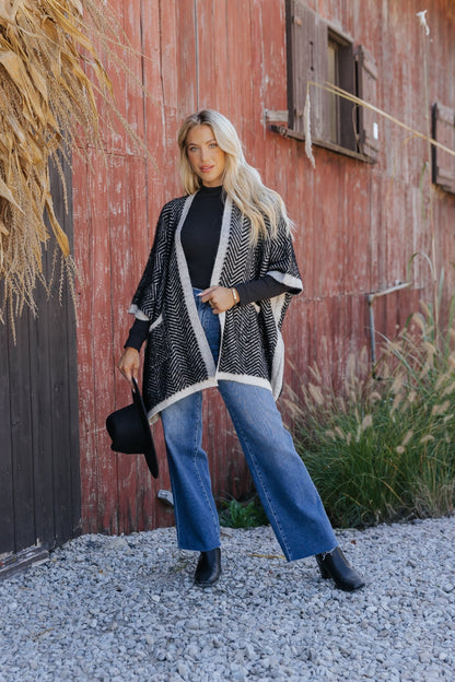 Fuzzy Black Herringbone Kimono - Magnolia Boutique