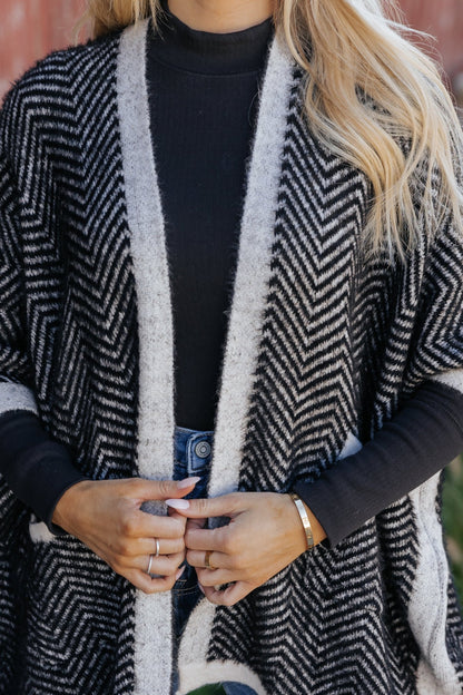 Fuzzy Black Herringbone Kimono - Magnolia Boutique