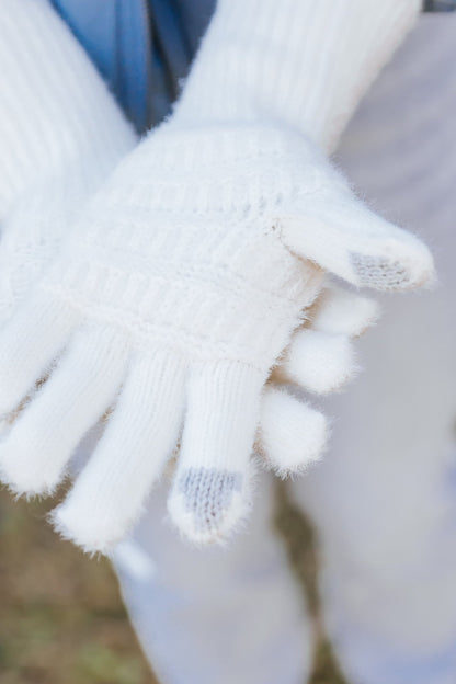 Fuzzy Cable Knit Smart Touch Gloves - Ivory - Magnolia Boutique