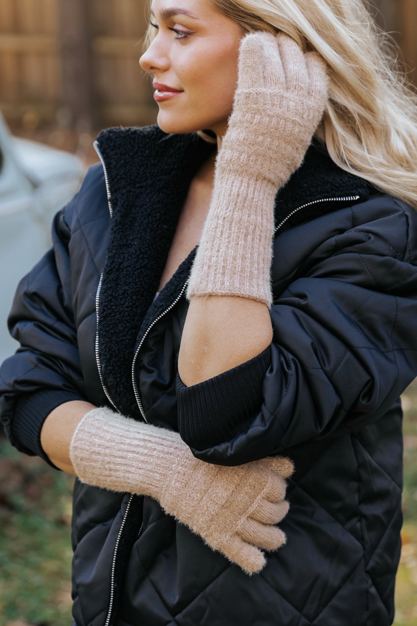 Fuzzy Cable Knit Smart Touch Gloves - Taupe - Magnolia Boutique