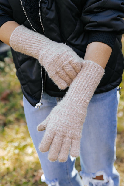 Fuzzy Cable Knit Smart Touch Gloves - Taupe - Magnolia Boutique