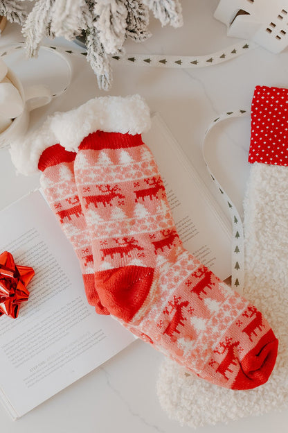 Fuzzy Fleece Red Nordic Christmas Socks - Magnolia Boutique