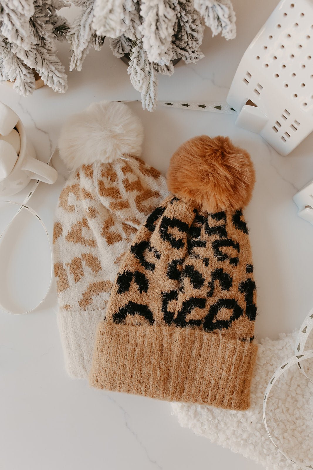 Fuzzy Leopard Print Pom Beanie - Magnolia Boutique