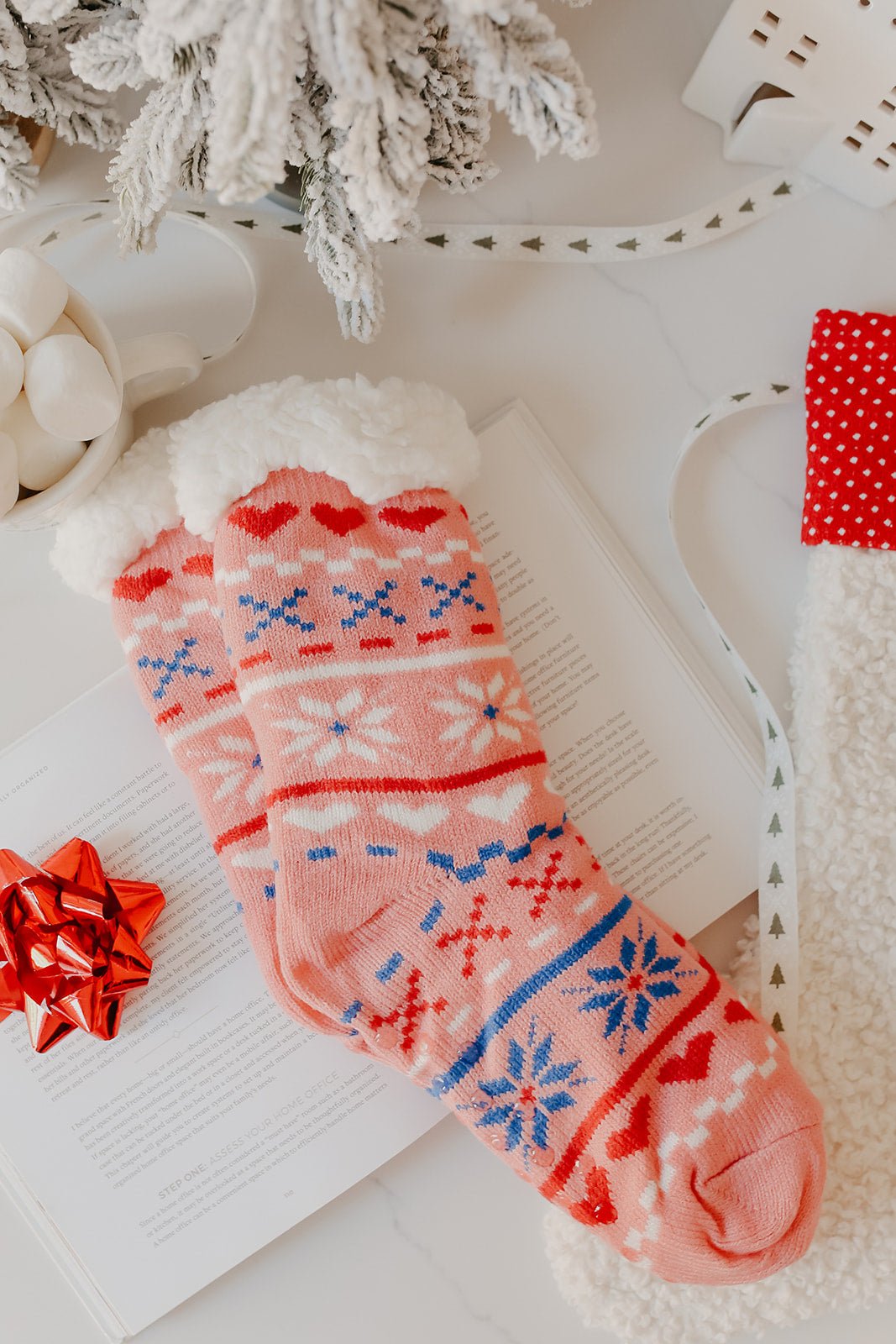 Fuzzy Pink Snow Print Socks - Magnolia Boutique