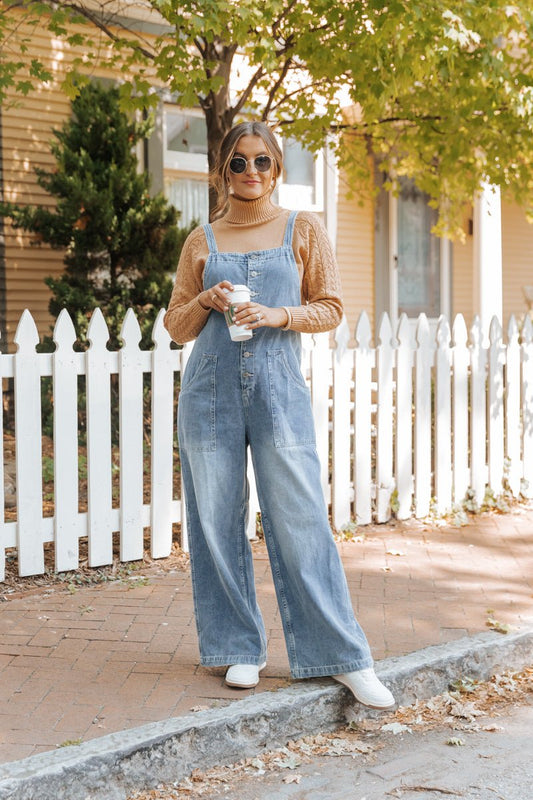 Georgia Wide Leg Denim Overalls - Magnolia Boutique