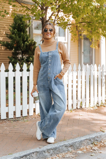 Georgia Wide Leg Denim Overalls - Magnolia Boutique