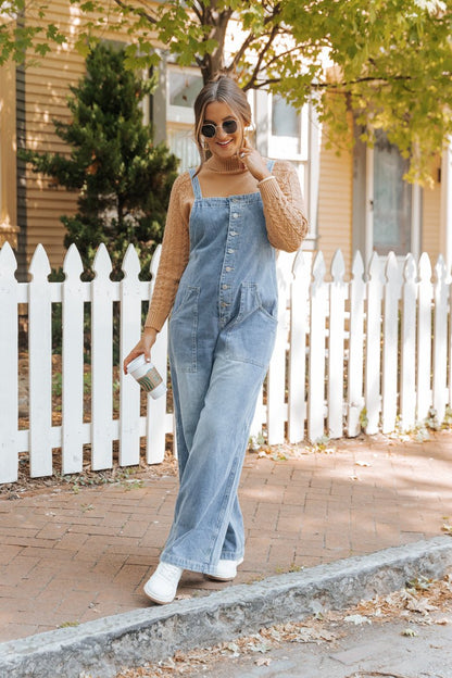 Georgia Wide Leg Denim Overalls - Magnolia Boutique