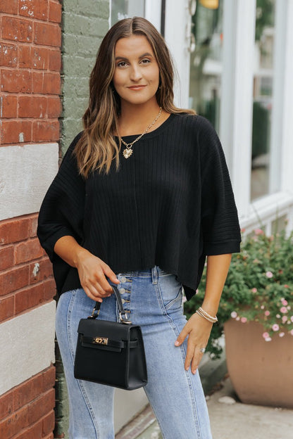 Gigi Black Ribbed Sweater - Magnolia Boutique