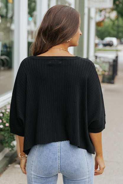 Gigi Black Ribbed Sweater - Magnolia Boutique