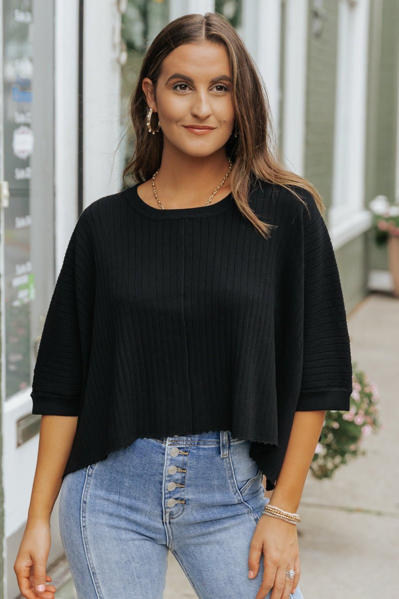 Gigi Black Ribbed Sweater - Magnolia Boutique