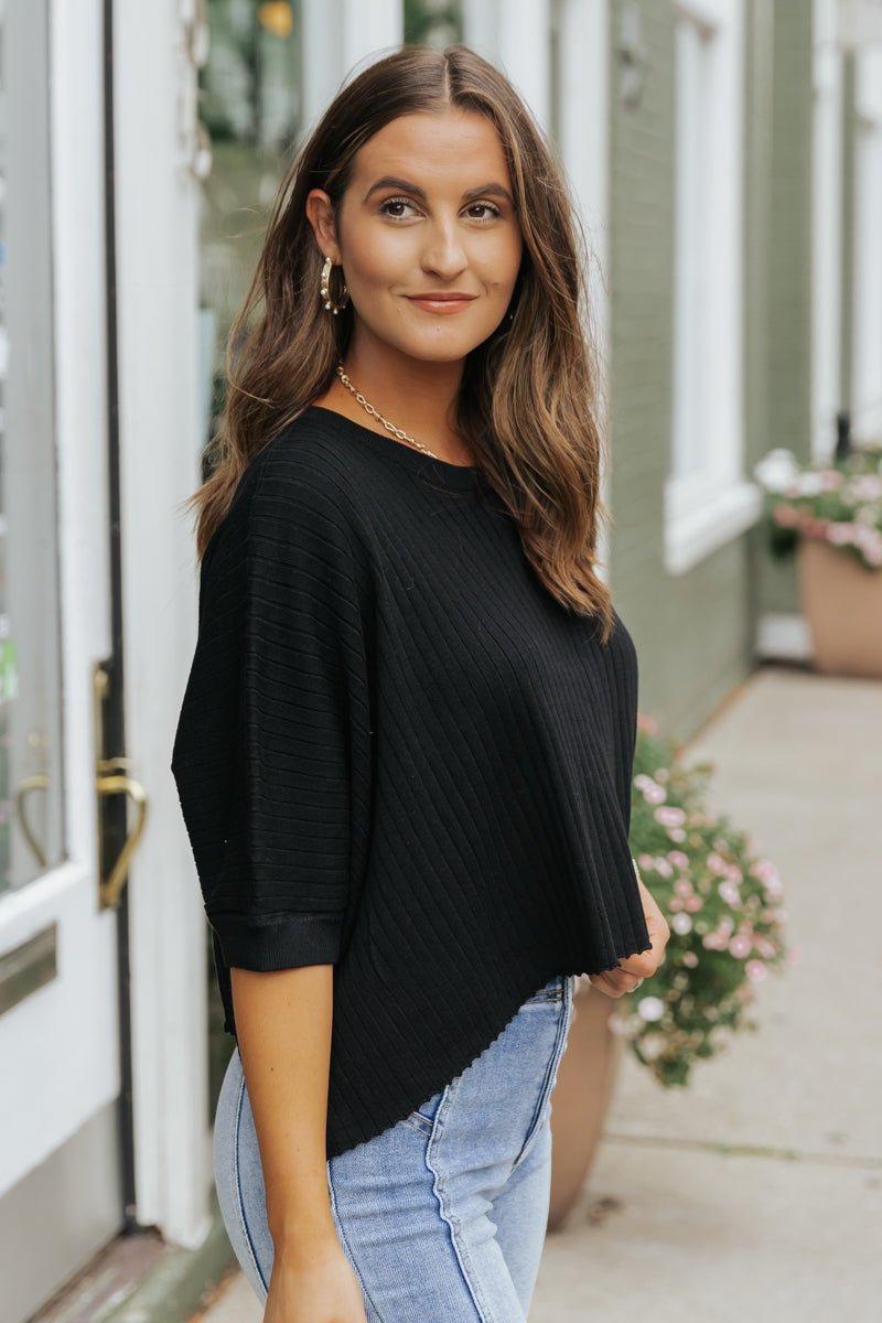 Gigi Black Ribbed Sweater - Magnolia Boutique