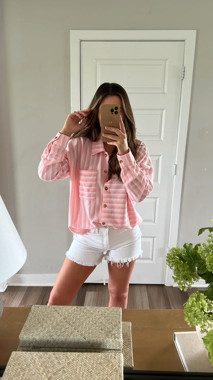 Glenn Pink and White Striped Button Down Top - Magnolia Boutique