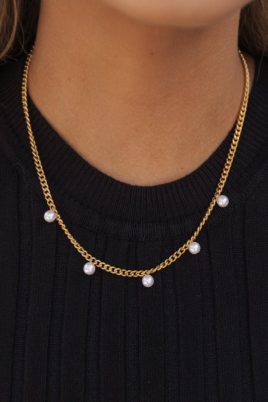 Gold Chain Link Pearl Charm Necklace - Magnolia Boutique