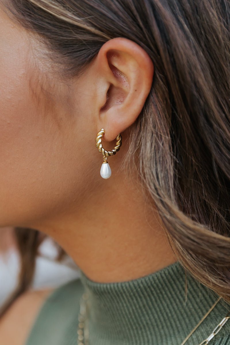 Gold Dipped Pearl Teardrop Hoop Earrings - Magnolia Boutique