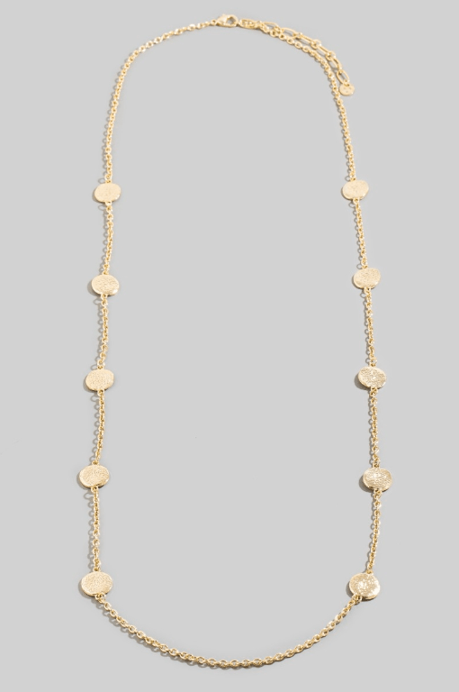 Gold Double Layered Chain Coin Necklace - FINAL SALE, with textured coin charms on a delicate chain, shown on light gray.