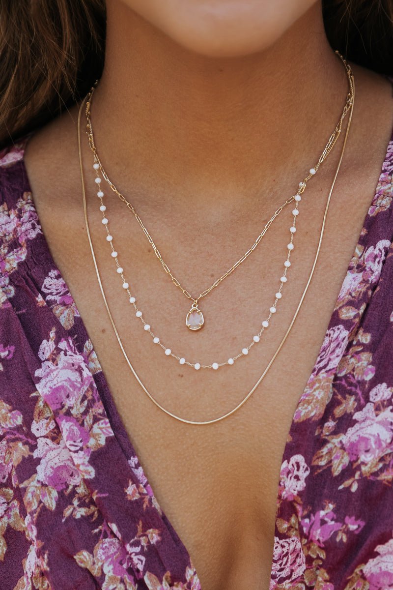 Gold Layered Rhinestone Tear Pendant Necklace - Magnolia Boutique
