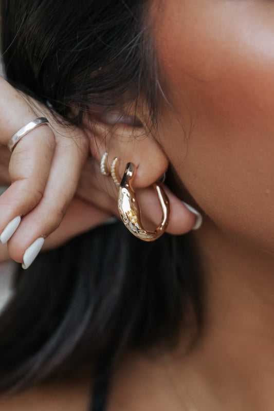 Gold Metallic Warped Hoop Earrings - Magnolia Boutique