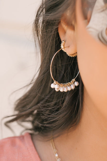 Gold Pearl Beaded Circle Hoop Earrings - Magnolia Boutique