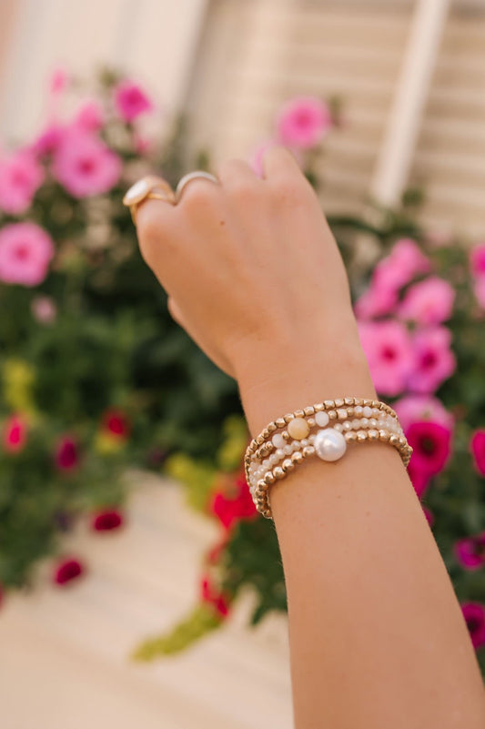Gold Pearl Charm Beaded Bracelet Set - Magnolia Boutique