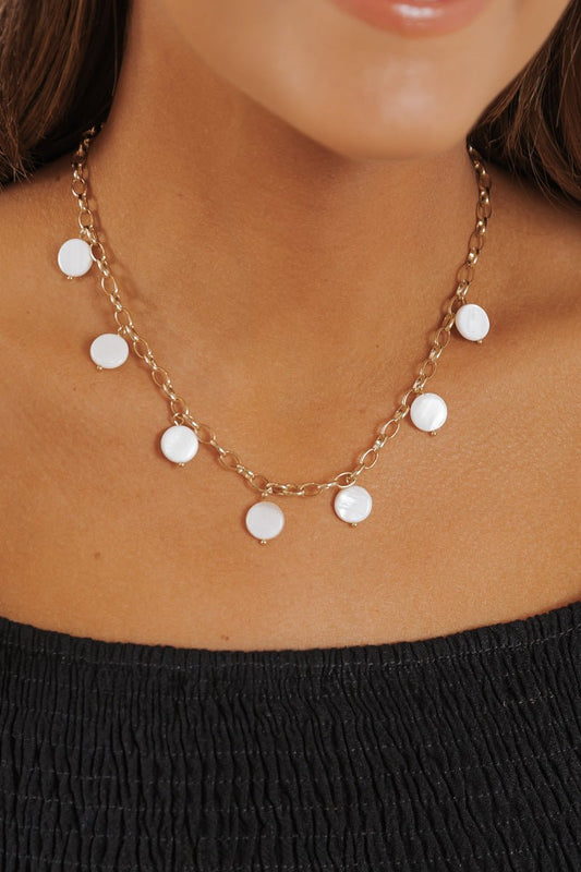 Gold Pearl Disc Charm Necklace - Magnolia Boutique