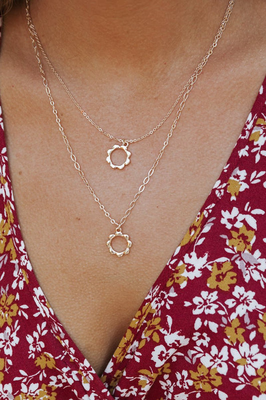 Gold Stud Earrings & Flower Pendant Necklace Set - Magnolia Boutique